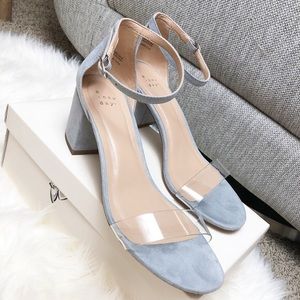 Blue Suede Ankle Strap Heels